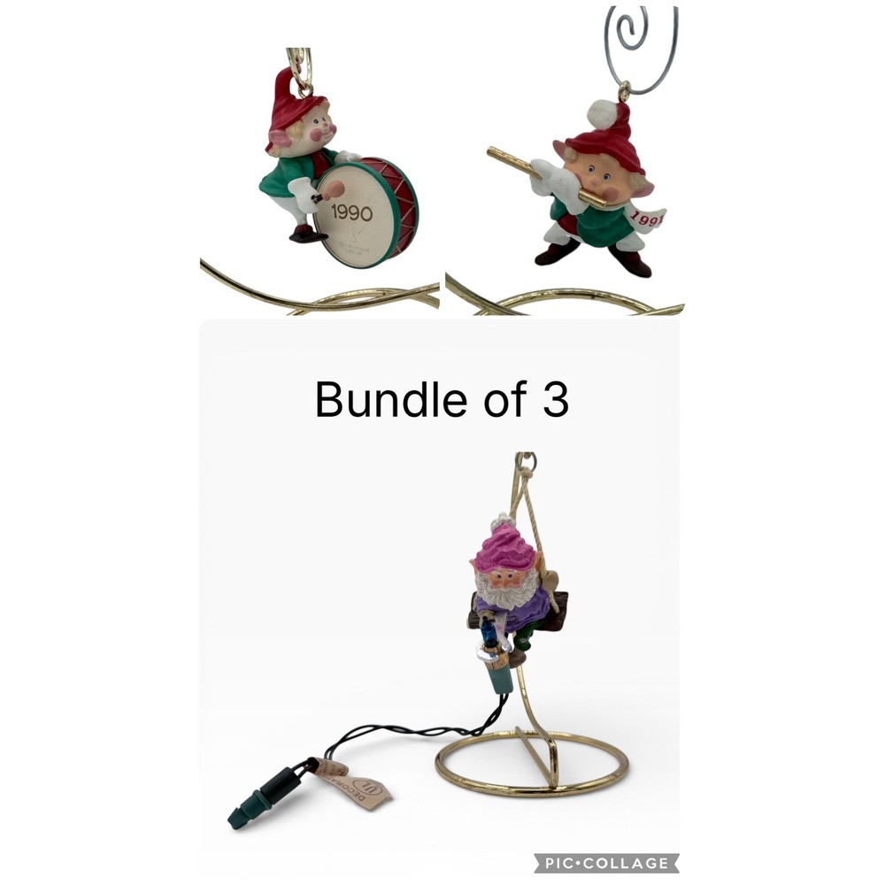 Hallmark Keepsake Ornament Bundle 90 91 Elf Gnome Hark Its Herald Vintage 3pc